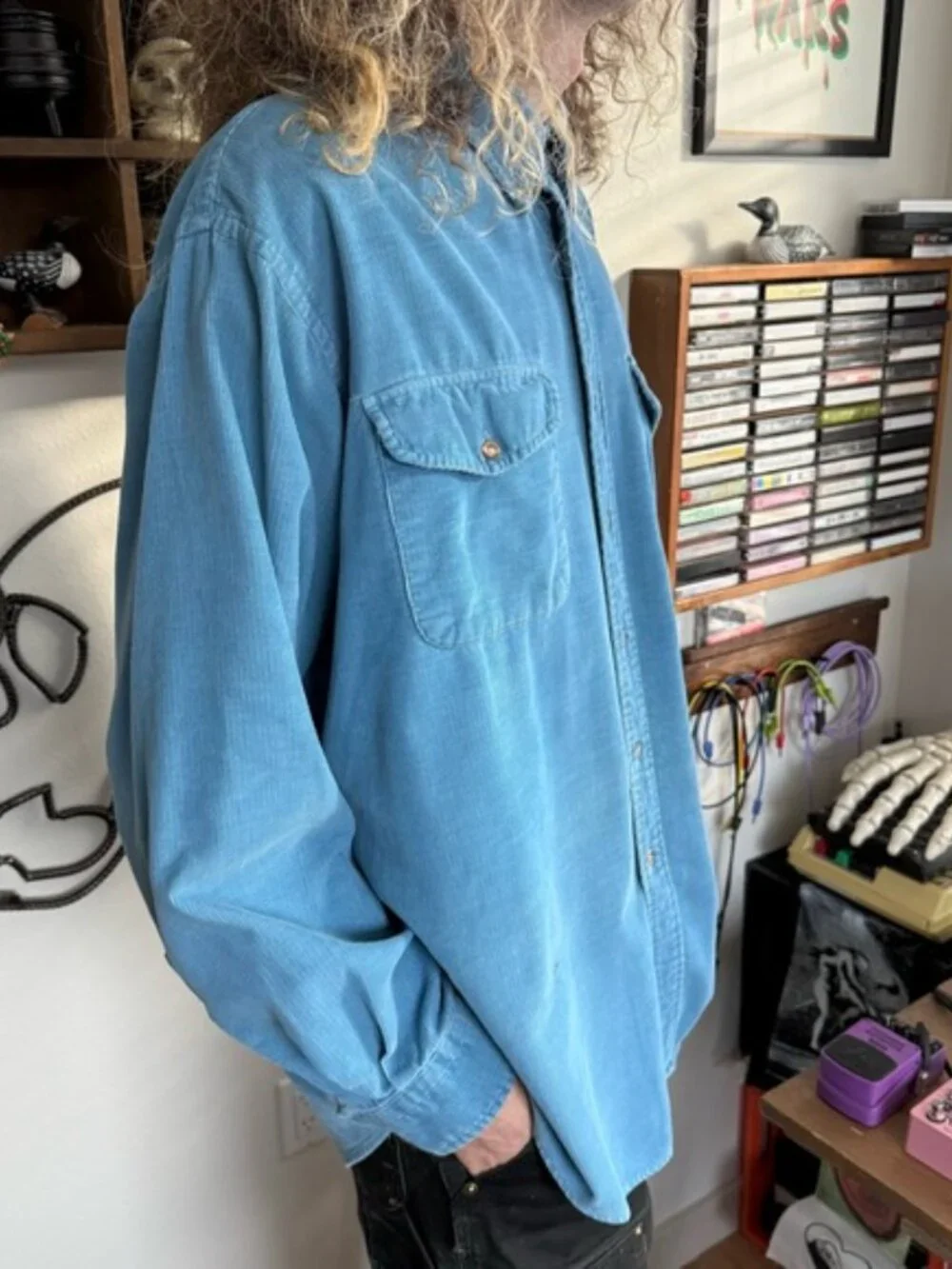 Vintage 90s Light Blue Corduroy Long Sleeve Button Down Lands' End ~ Size XL - Picture 4 of 9